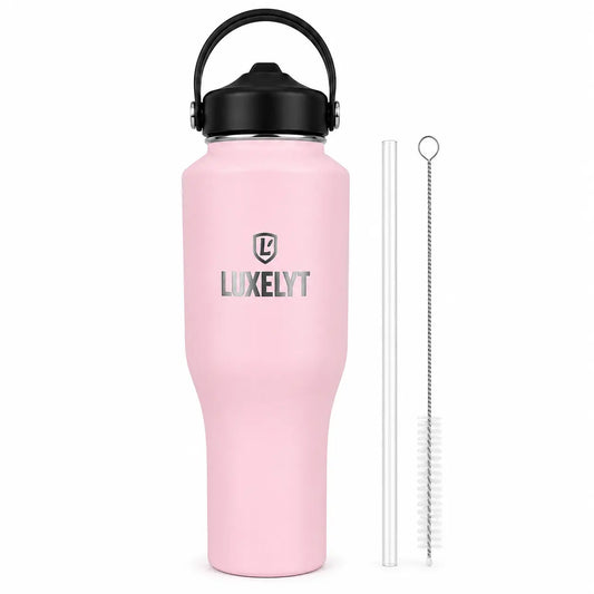 Luxelyt 40 oz Insulated Water Bottle with Traw & Cleaning Brush LUXELYT