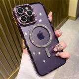 New Fashion Glitter Diamond Transparent Case For iPhone 16 15 14 13 17 12 Pro Max 16 Plus Magnetic Wireless Charge Bumper Cover - Luxelstore