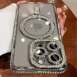 New Fashion Glitter Diamond Transparent Case For iPhone 16 15 14 13 17 12 Pro Max 16 Plus Magnetic Wireless Charge Bumper Cover - Luxelstore