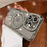 New Fashion Glitter Diamond Transparent Case For iPhone 16 15 14 13 17 12 Pro Max 16 Plus Magnetic Wireless Charge Bumper Cover - Luxelstore