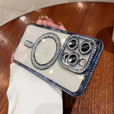 New Fashion Glitter Diamond Transparent Case For iPhone 16 15 14 13 17 12 Pro Max 16 Plus Magnetic Wireless Charge Bumper Cover - Luxelstore