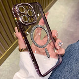 New Fashion Glitter Diamond Transparent Case For iPhone 16 15 14 13 17 12 Pro Max 16 Plus Magnetic Wireless Charge Bumper Cover - Luxelstore