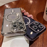 New Fashion Glitter Diamond Transparent Case For iPhone 16 15 14 13 17 12 Pro Max 16 Plus Magnetic Wireless Charge Bumper Cover - Luxelstore