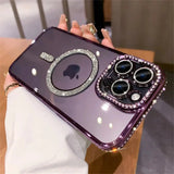 New Fashion Glitter Diamond Transparent Case For iPhone 16 15 14 13 17 12 Pro Max 16 Plus Magnetic Wireless Charge Bumper Cover - Luxelstore