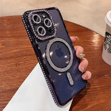 New Fashion Glitter Diamond Transparent Case For iPhone 16 15 14 13 17 12 Pro Max 16 Plus Magnetic Wireless Charge Bumper Cover - Luxelstore