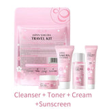 Sakura skin care sets with cleanser, serum, eye cream, facial cream, sunscreen beauty products for women, travel skin care kit - Luxelstore
