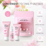 Sakura skin care sets with cleanser, serum, eye cream, facial cream, sunscreen beauty products for women, travel skin care kit - Luxelstore