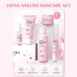 Sakura skin care sets with cleanser, serum, eye cream, facial cream, sunscreen beauty products for women, travel skin care kit - Luxelstore