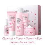 Sakura skin care sets with cleanser, serum, eye cream, facial cream, sunscreen beauty products for women, travel skin care kit - Luxelstore