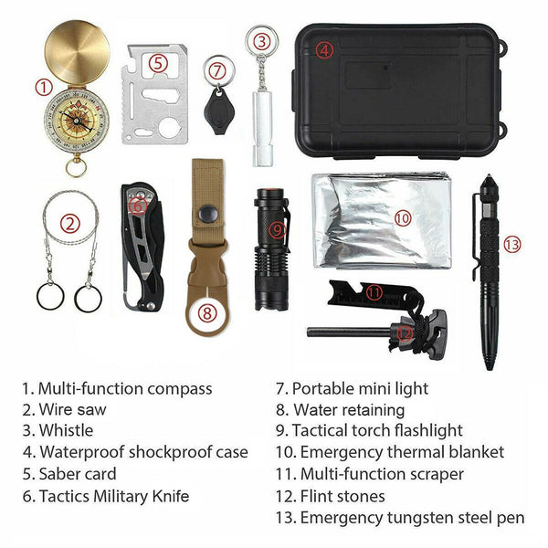 14 in 1 Outdoor Emergency Survival And Safety Gear Kit Camping - Luxelstore