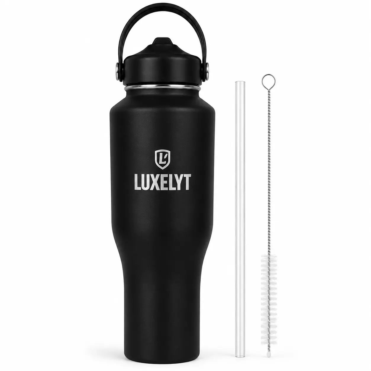 Luxelyt 40 oz Insulated Water Bottle with Traw & Cleaning Brush