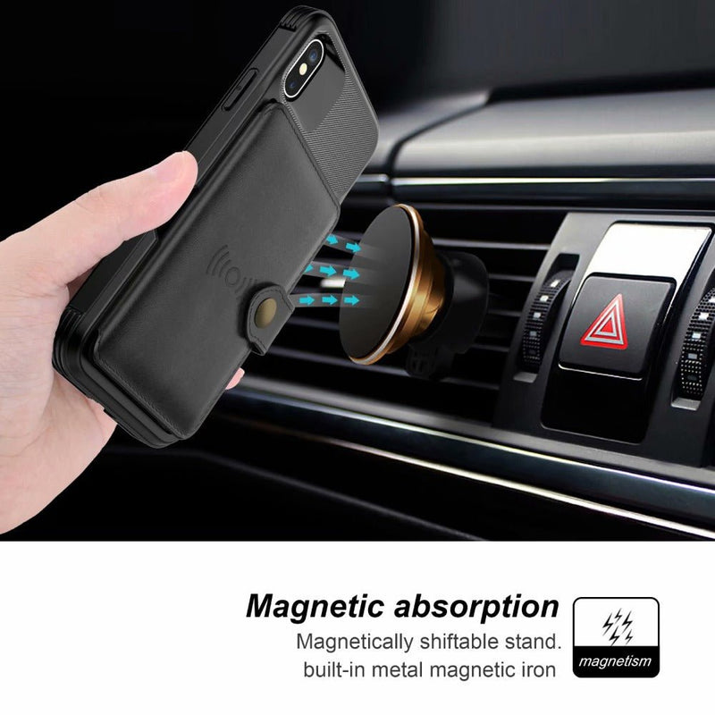 360 Protection Magnetic Leather Wallet Armor Case for iPhone - Luxelstore