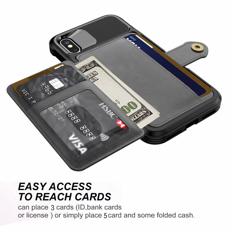 360 Protection Magnetic Leather Wallet Armor Case for iPhone - Luxelstore