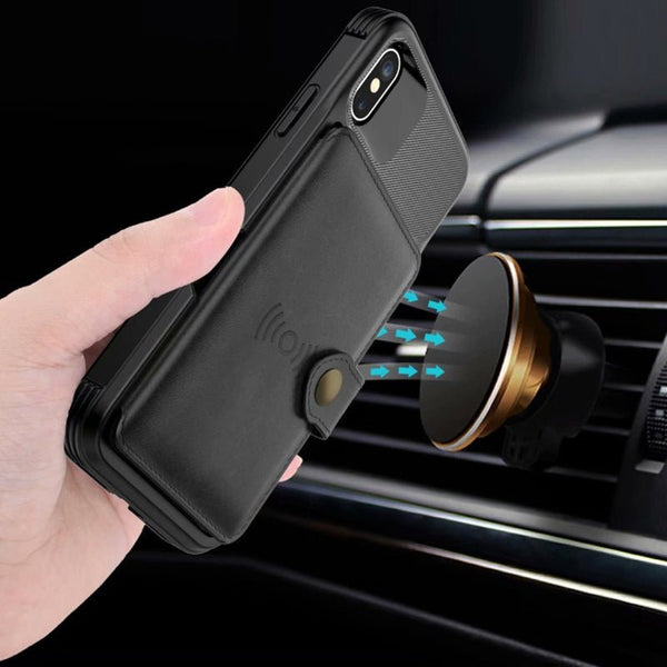 360 Protection Magnetic Leather Wallet Armor Case for iPhone - Luxelstore