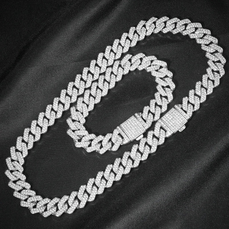 3pcs Necklace+Bracelet+Watch Cuban Chain Watch for Men Hip Hop Miami Curb Iced Out Paved Rhinestone Rapper Cuban men Jewelry set - Luxelstore