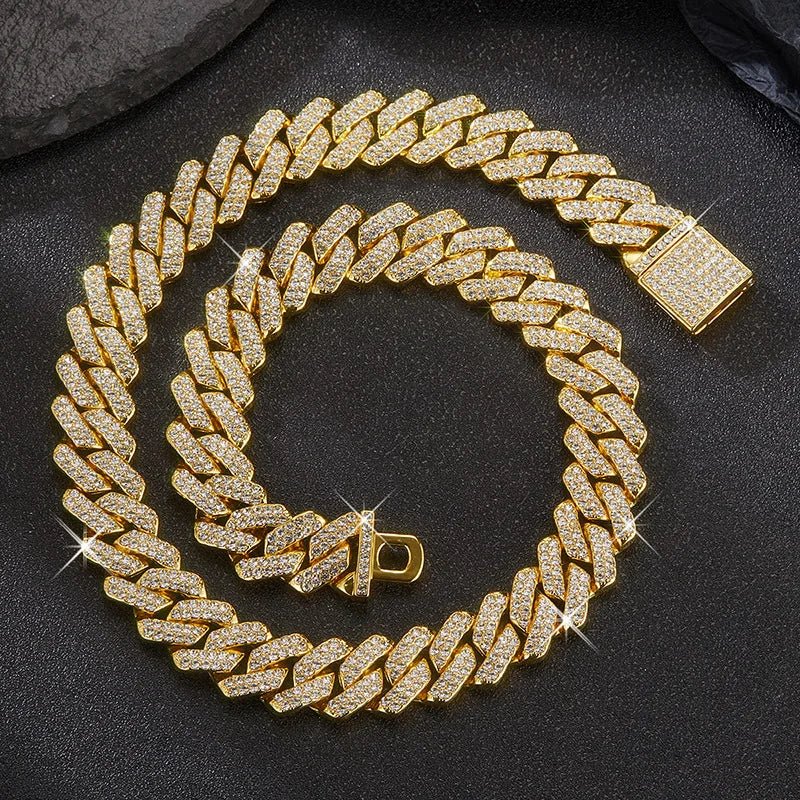 3pcs Necklace+Bracelet+Watch Cuban Chain Watch for Men Hip Hop Miami Curb Iced Out Paved Rhinestone Rapper Cuban men Jewelry set - Luxelstore