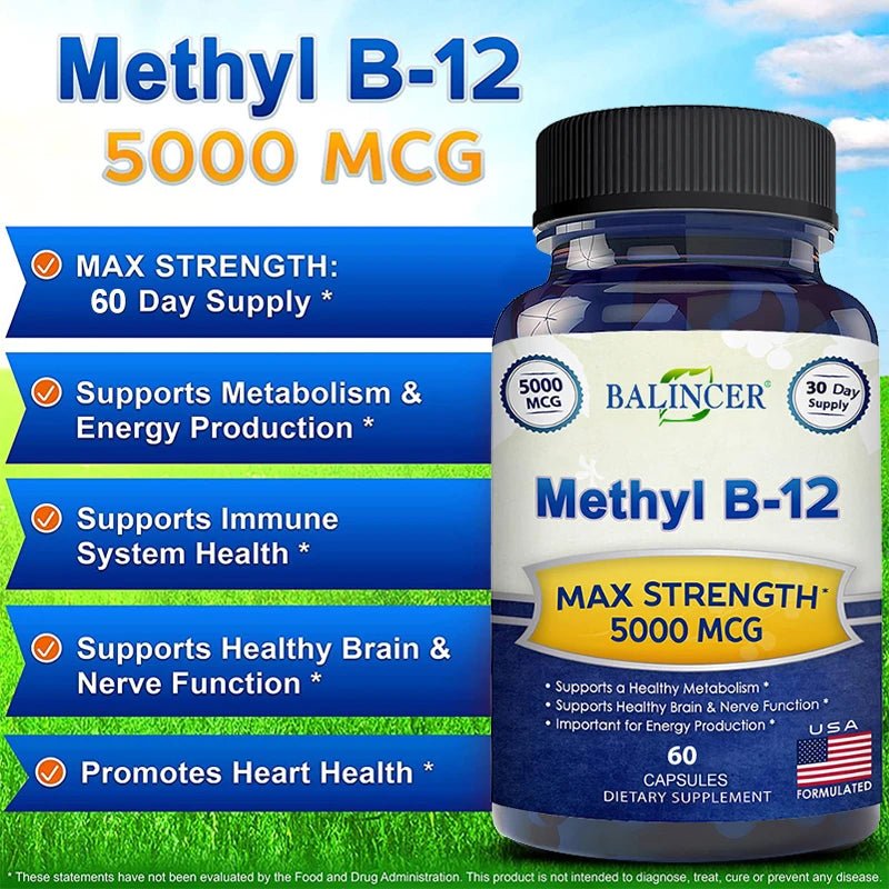 Balincer Vitamin B12 Supplement - 5000 MCG Supplement - Energy Supplement, Cognition, Core System Support, Non - GMO - Luxelstore
