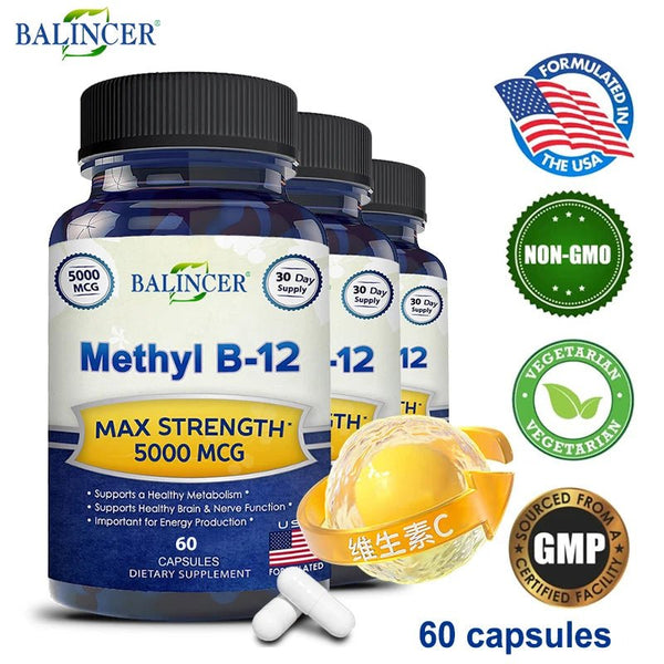 Balincer Vitamin B12 Supplement - 5000 MCG Supplement - Energy Supplement, Cognition, Core System Support, Non - GMO - Luxelstore