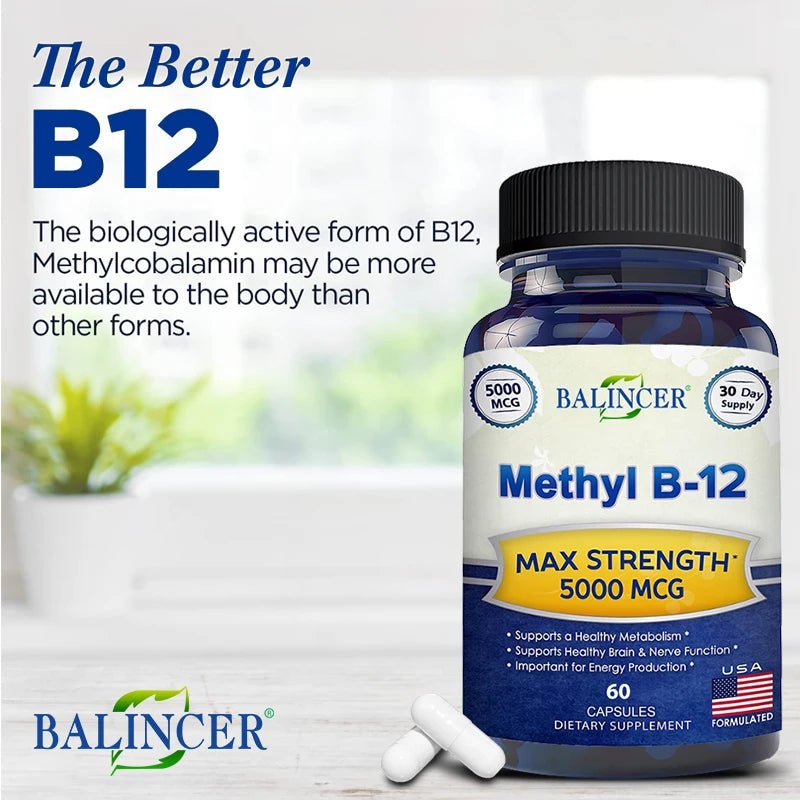 Balincer Vitamin B12 Supplement - 5000 MCG Supplement - Energy Supplement, Cognition, Core System Support, Non - GMO - Luxelstore