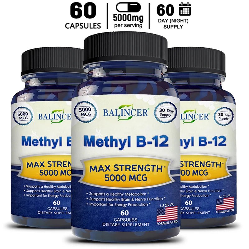 Balincer Vitamin B12 Supplement - 5000 MCG Supplement - Energy Supplement, Cognition, Core System Support, Non - GMO - Luxelstore