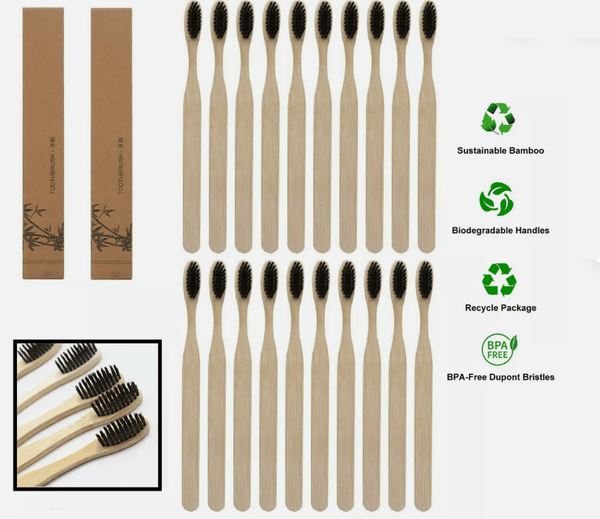 BAMBOO TOOTH BRUSH WITH CHARCOAL BRISTLES - Luxelstore