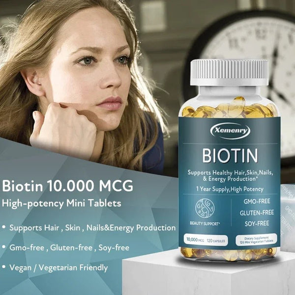 Biotin Capsule Supplement 10000 Mg - Beautiful Hair, Skin and Nails, Dietary Supplement - Luxelstore