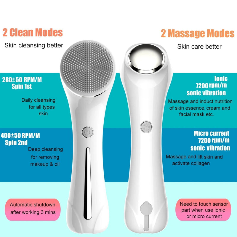 Facial Cleansing Brush, Brush For Exfoliating, IPX7 Waterproof 3 In 1 - Luxelstore