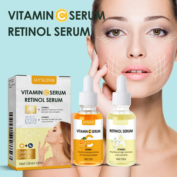 Morning C Night A Serum Combo Drops, Firming, Moisturizing and Brightening Serum with Retinol, Vitamin E and Hyaluronic Acid for All Light Beige, Lift and Nourish Dull Light Beige, for Men and Women!, Night, Skincare Routine, - Luxelstore