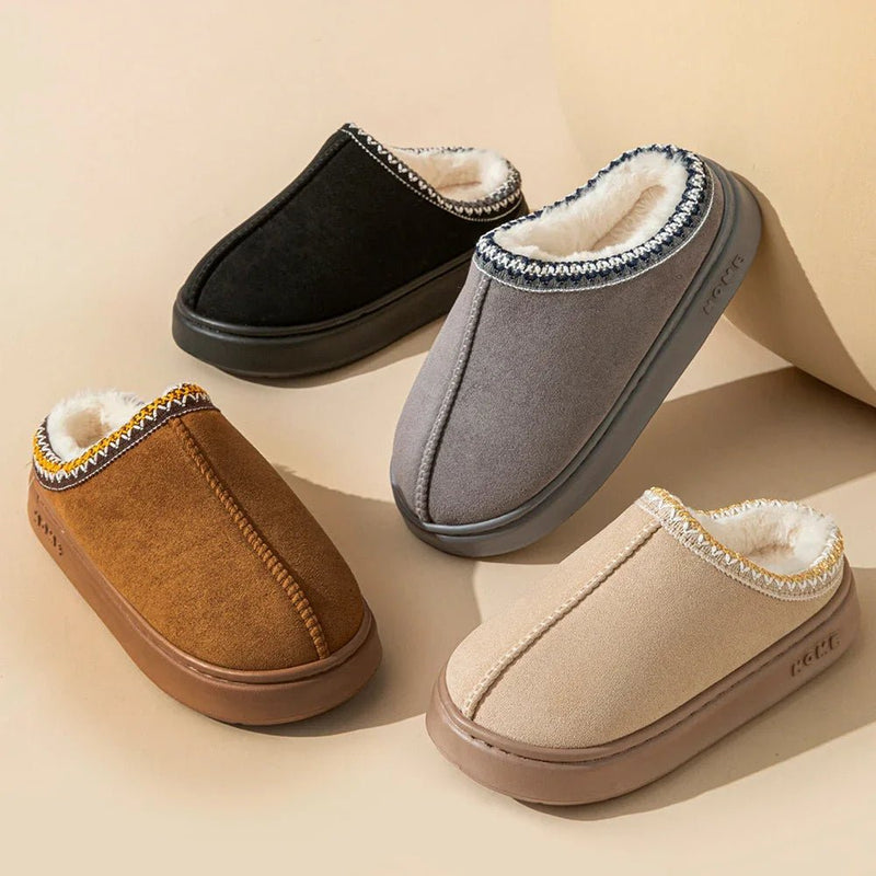 New Fashion Fluffy Platform Slippers for Women 2025 Winter Plush Warm Cotton Shoes Woman Comfort Non Slip Unisex Home Slippers - Luxelstore
