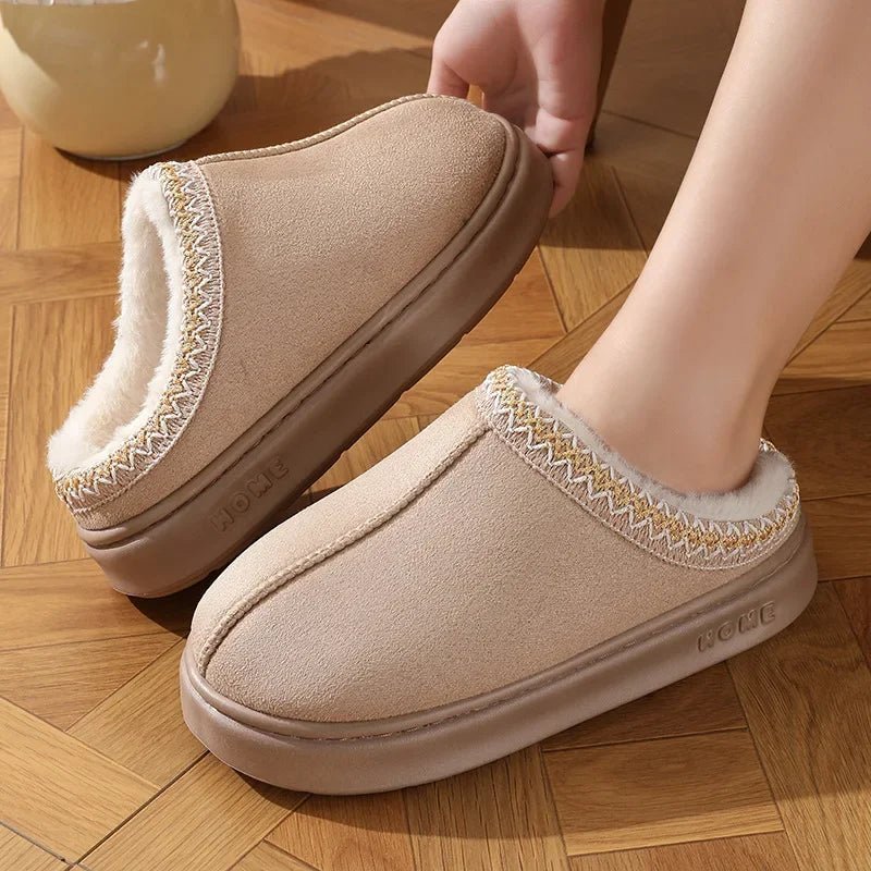 New Fashion Fluffy Platform Slippers for Women 2025 Winter Plush Warm Cotton Shoes Woman Comfort Non Slip Unisex Home Slippers - Luxelstore