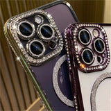 New Fashion Glitter Diamond Transparent Case For iPhone 16 15 14 13 17 12 Pro Max 16 Plus Magnetic Wireless Charge Bumper Cover - Luxelstore