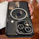 New Fashion Glitter Diamond Transparent Case For iPhone 16 15 14 13 17 12 Pro Max 16 Plus Magnetic Wireless Charge Bumper Cover - Luxelstore