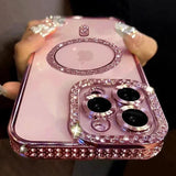 New Fashion Glitter Diamond Transparent Case For iPhone 16 15 14 13 17 12 Pro Max 16 Plus Magnetic Wireless Charge Bumper Cover - Luxelstore