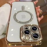 New Fashion Glitter Diamond Transparent Case For iPhone 16 15 14 13 17 12 Pro Max 16 Plus Magnetic Wireless Charge Bumper Cover - Luxelstore