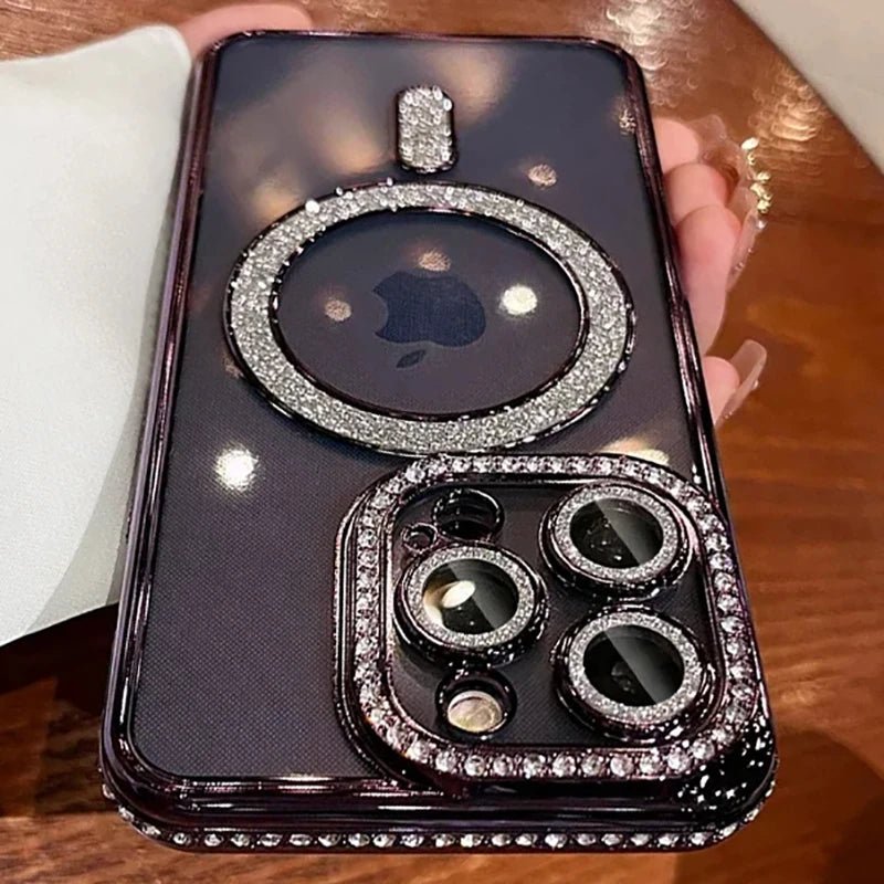 New Fashion Glitter Diamond Transparent Case For iPhone 16 15 14 13 17 12 Pro Max 16 Plus Magnetic Wireless Charge Bumper Cover - Luxelstore