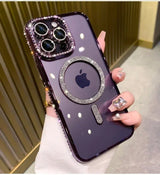 New Fashion Glitter Diamond Transparent Case For iPhone 16 15 14 13 17 12 Pro Max 16 Plus Magnetic Wireless Charge Bumper Cover - Luxelstore