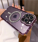 New Fashion Glitter Diamond Transparent Case For iPhone 16 15 14 13 17 12 Pro Max 16 Plus Magnetic Wireless Charge Bumper Cover - Luxelstore