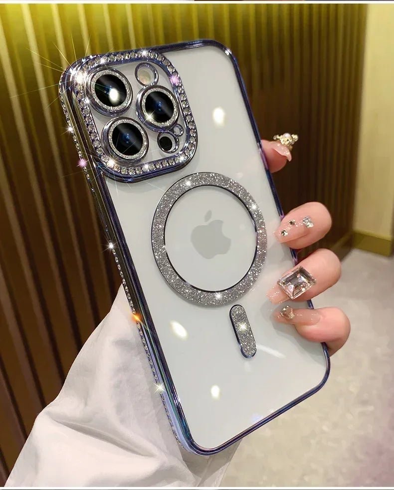 New Fashion Glitter Diamond Transparent Case For iPhone 16 15 14 13 17 12 Pro Max 16 Plus Magnetic Wireless Charge Bumper Cover - Luxelstore