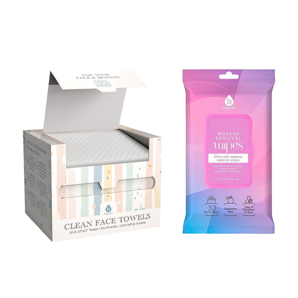Pursonic Fresh & Clean Skincare Bundle: Clean Facial Towels + Makeup Removal Wipes - Luxelstore