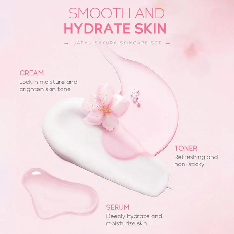 Sakura skin care sets with cleanser, serum, eye cream, facial cream, sunscreen beauty products for women, travel skin care kit - Luxelstore