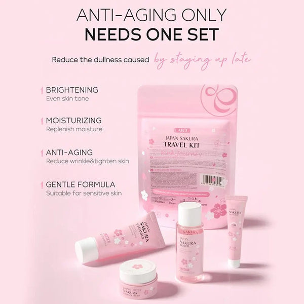 Sakura skin care sets with cleanser, serum, eye cream, facial cream, sunscreen beauty products for women, travel skin care kit - Luxelstore