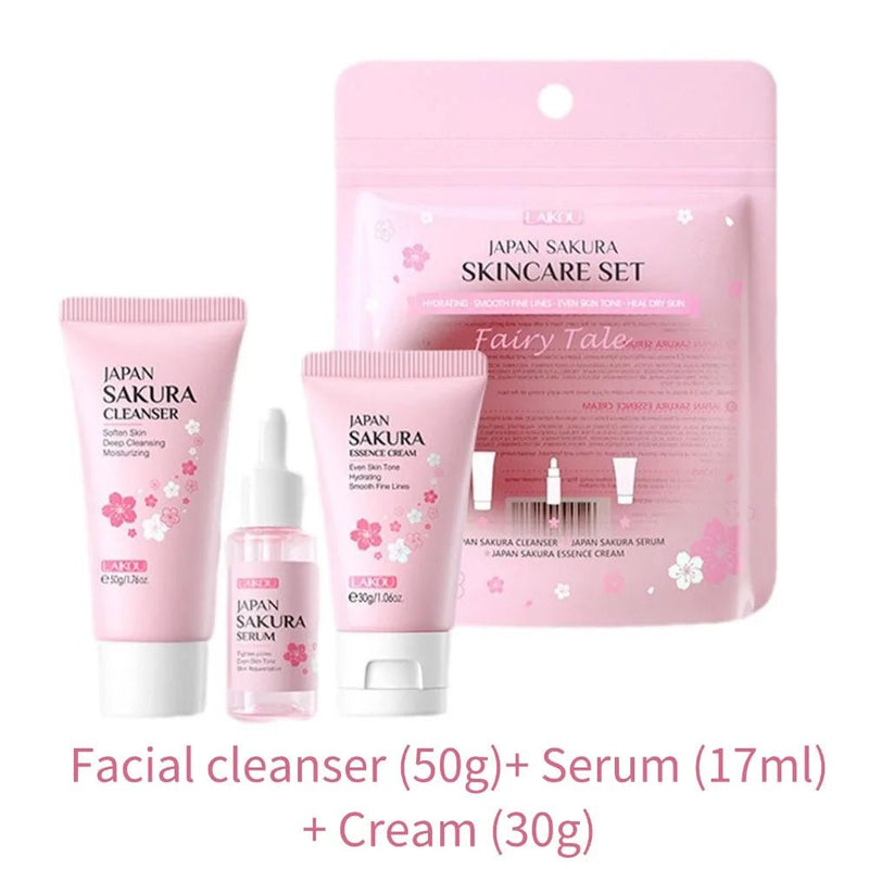 Sakura skin care sets with cleanser, serum, eye cream, facial cream, sunscreen beauty products for women, travel skin care kit - Luxelstore