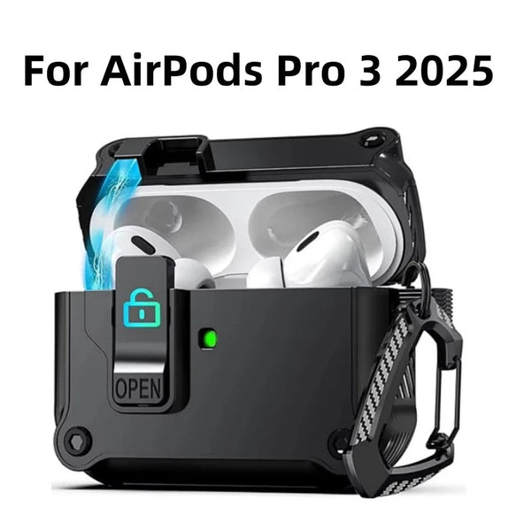Security Lock Cover for AirPods Pro 3 2025 Case for AirPods Pro3 Pro 3rd Gen 2025 Cases Shockproof PC Headphone Fundas With Hook - Luxelstore