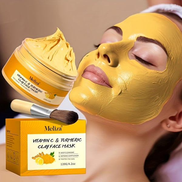 [Turmeric Vitamin C Mask] Turmeric & Vitamin C Facial Mask | Deep Cleaning, Pore Refining, Brightening, Clay Mask, Gentle Formula, Spalike, Cleansing Mask, Women Skincare, All Light Beige Types | Perfect Gift for Christmas, H - Luxelstore