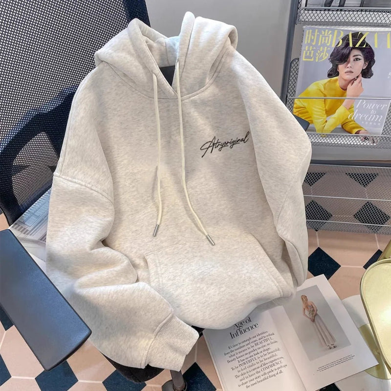 White Gray Letter Print Hooded Hoodie Men Women Autumn Winter 2025 New Fashion Loose Casual Y2K Tops Men Cotton Warm Sweatshirt - Luxelstore