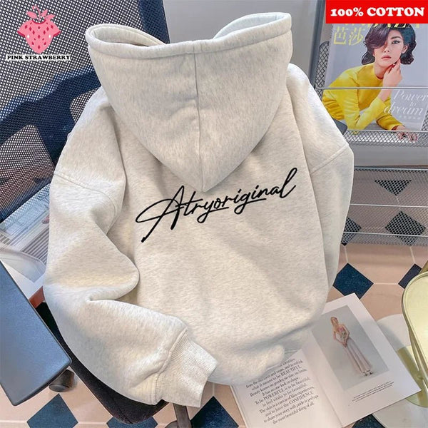 White Gray Letter Print Hooded Hoodie Men Women Autumn Winter 2025 New Fashion Loose Casual Y2K Tops Men Cotton Warm Sweatshirt - Luxelstore