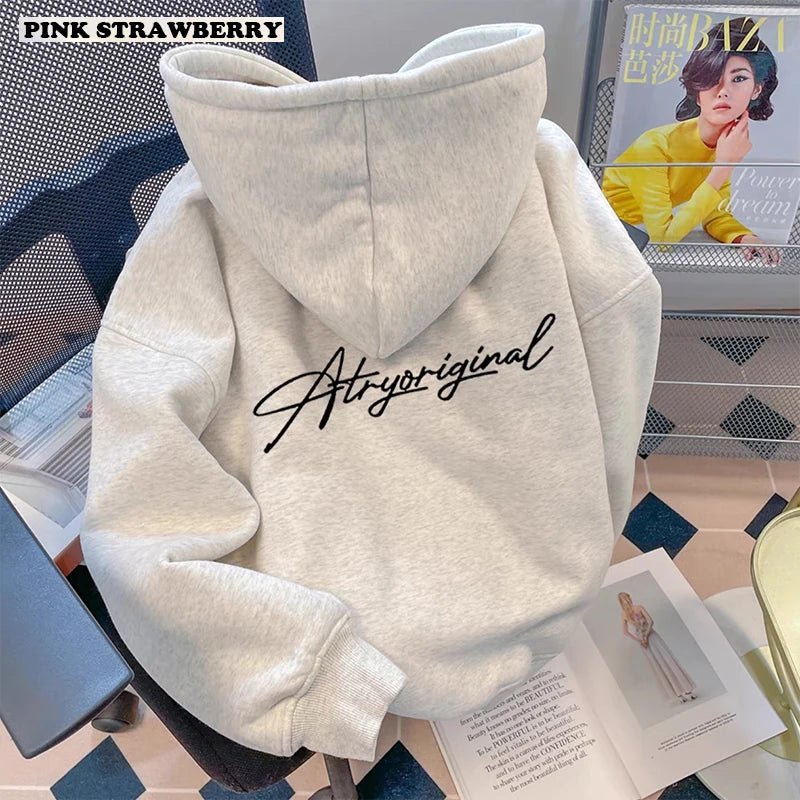 White Gray Letter Print Hooded Hoodie Men Women Autumn Winter 2025 New Fashion Loose Casual Y2K Tops Men Cotton Warm Sweatshirt - Luxelstore