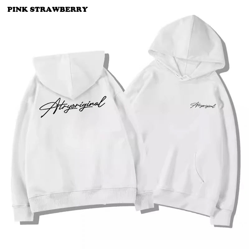 White Gray Letter Print Hooded Hoodie Men Women Autumn Winter 2025 New Fashion Loose Casual Y2K Tops Men Cotton Warm Sweatshirt - Luxelstore